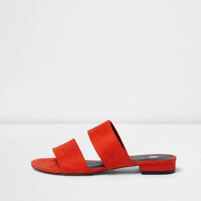 Red two strap mules